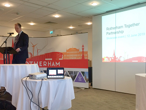 Rotherham Council Leader, Councillor Chris Read, speaking at the 2019 Rotherham Together Partnership showcase event